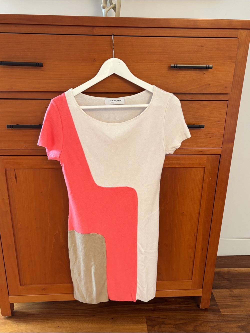 Anna Rachelle Coral, Cream & Taupe Colorblock Short Sleeve Knit Dress